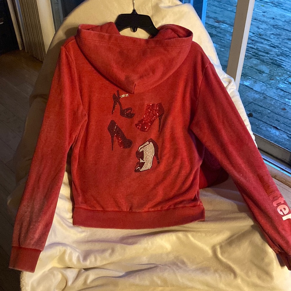 Butter Soft Red Crystal Zip Down Hoodie NeverUsed